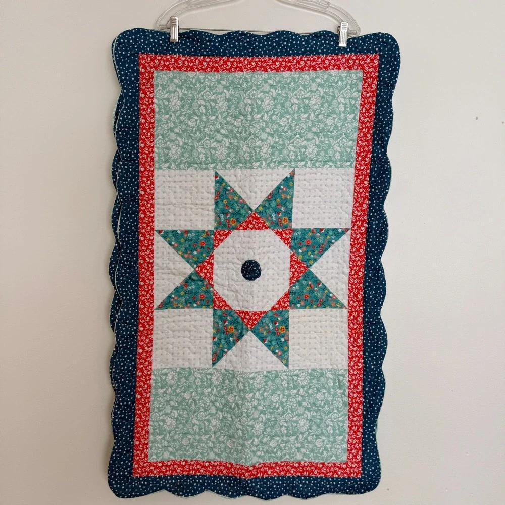 Pioneer Woman Vintage Star Set‎ of 2 King Size Bed Shams Aqua Blue Quilt Pattern